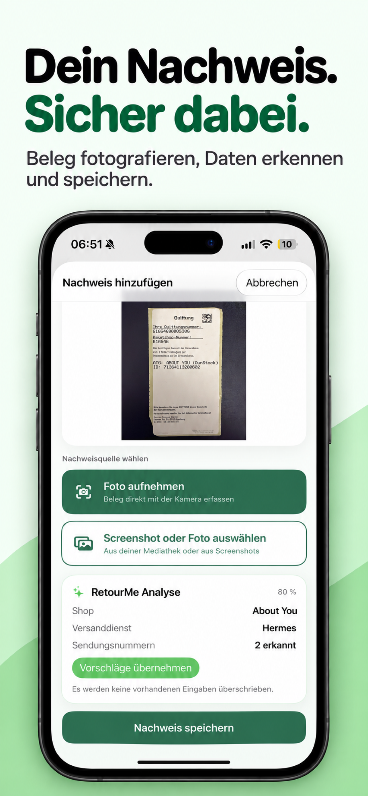 Nachweisansicht in RetourMe